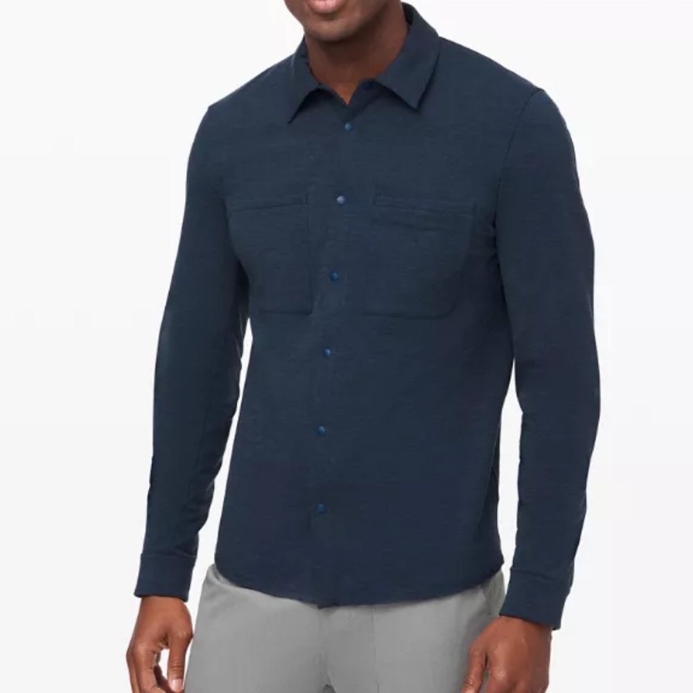 Lululemon Compatibility Long Sleeve Shirt Navy Snap Button Athleisure-Medium